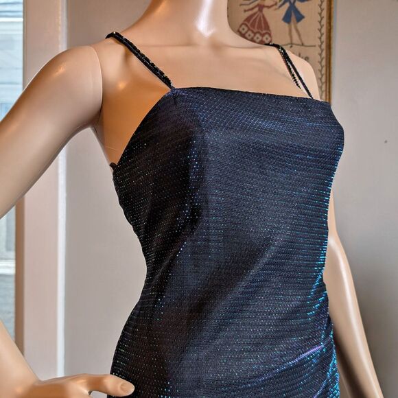 Vintage 1990s Jump Prom Dress Purple Metallic Whimsygoth Formal Slit Size 13 - Picture 10 of 15